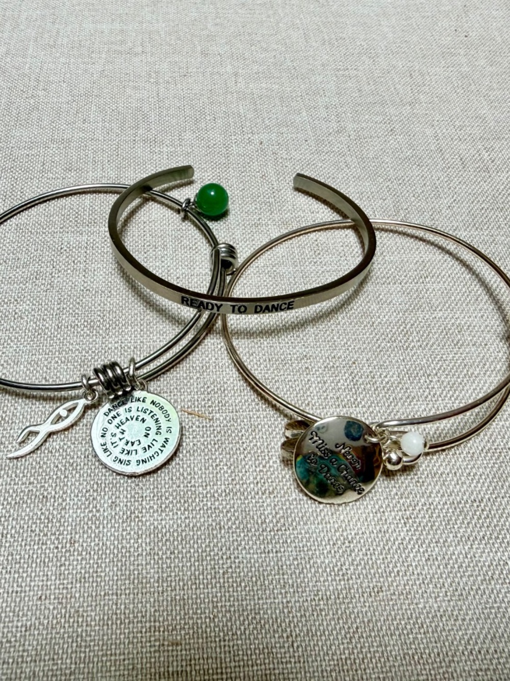 Expandable Silver Tone Bangle Charm Bracelet Set With Dance Theme - Picture 2 of 8